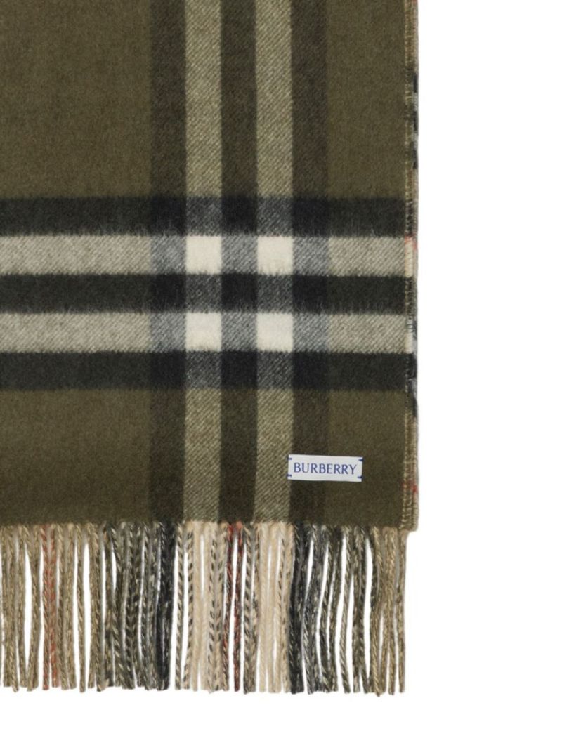 Neutral and Green Check Cashmere Scarf