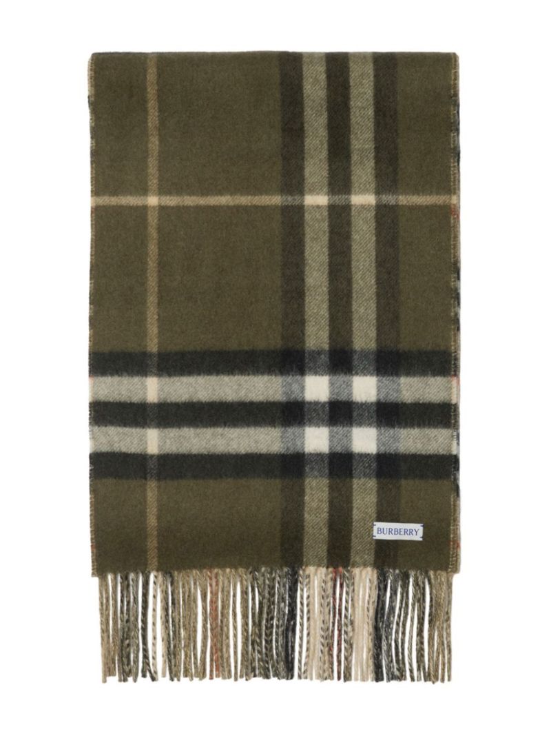 Neutral and Green Check Cashmere Scarf