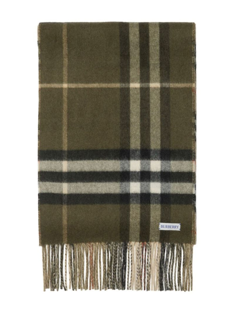 Neutral and Green Check Cashmere Scarf