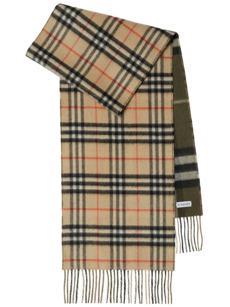 Neutral and Green Check Cashmere Scarf