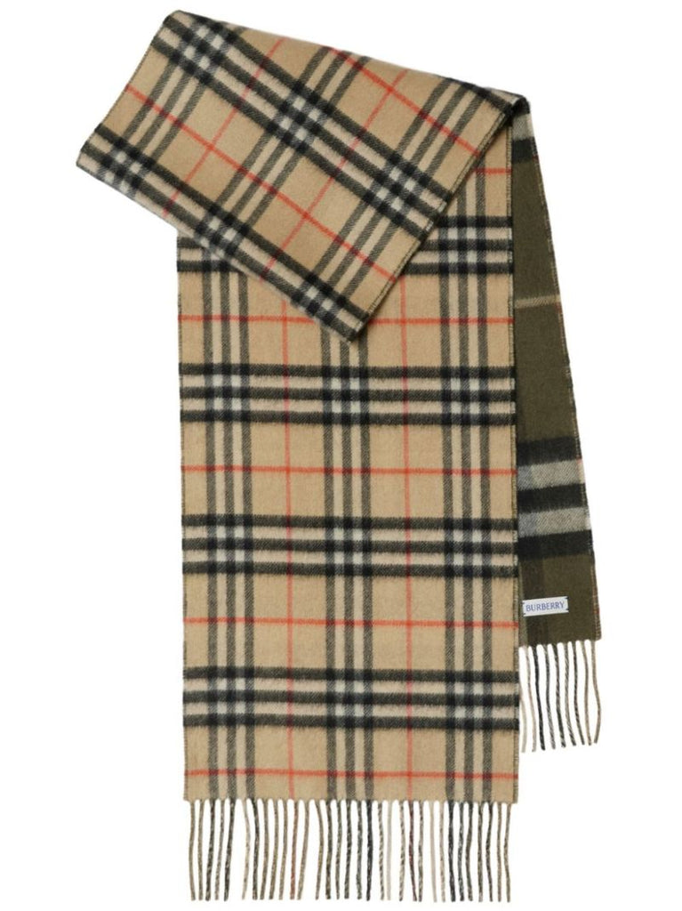 Neutral and Green Check Cashmere Scarf