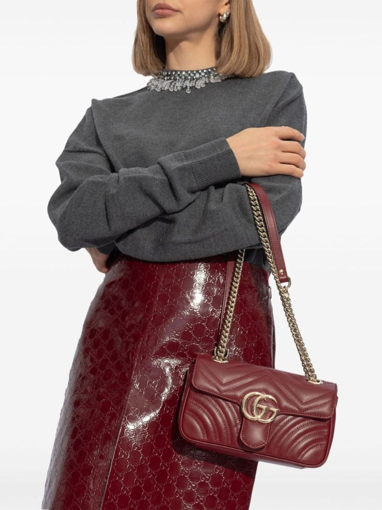 Red Gg Marmont Mini Leather Shoulder Bag