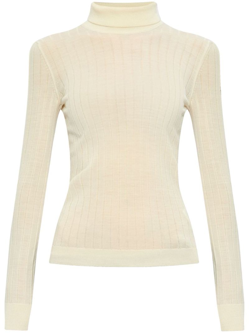 White Ribbed-knit Roll-neck Sweater