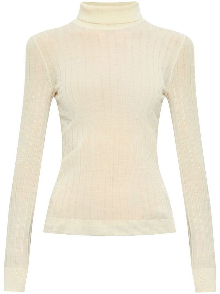 White Ribbed-knit Roll-neck Sweater
