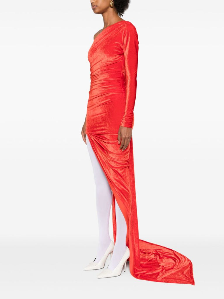 Red Asymmetric Draped Gown