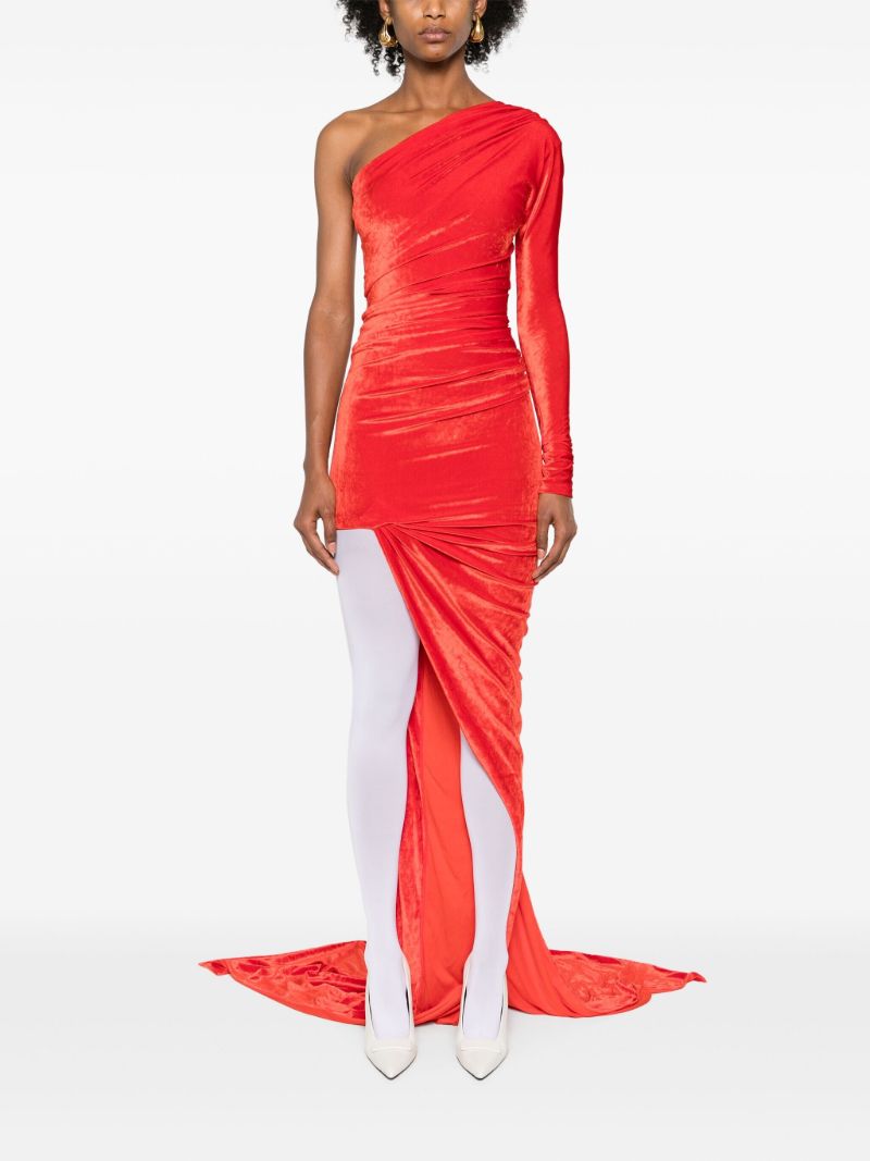 Red Asymmetric Draped Gown