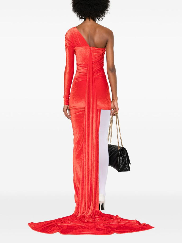 Red Asymmetric Draped Gown