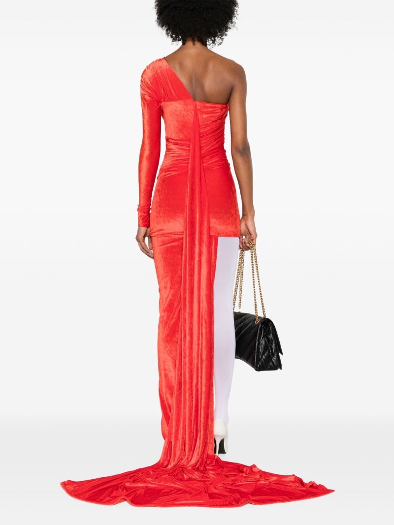 Red Asymmetric Draped Gown