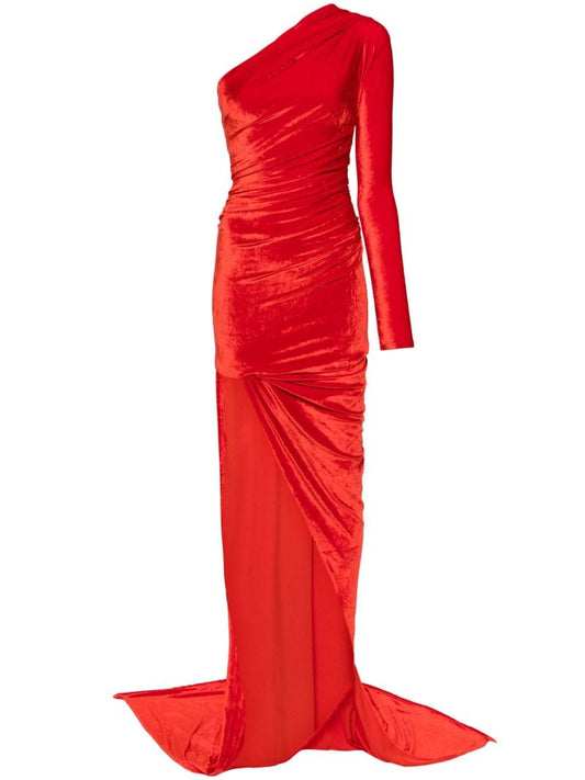 Red Asymmetric Draped Gown