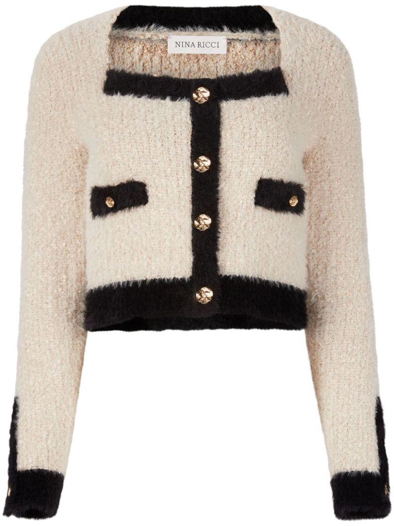 Neutral Tweed Cropped Cardigan