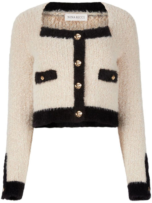 Neutral Tweed Cropped Cardigan