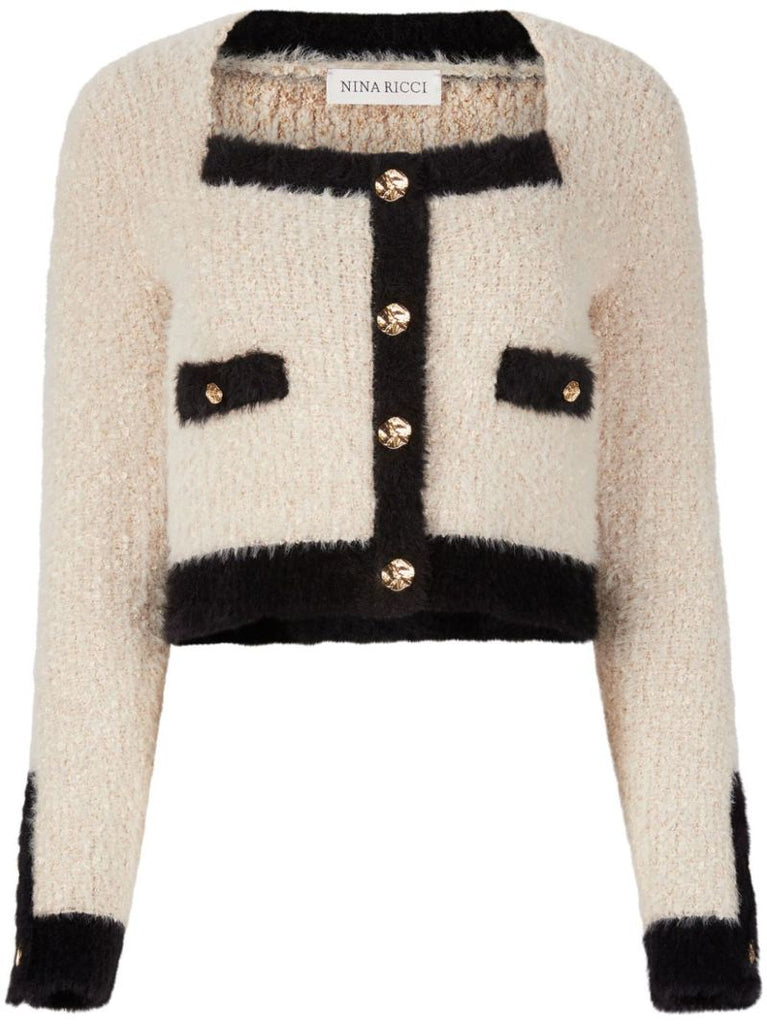 Neutral Tweed Cropped Cardigan