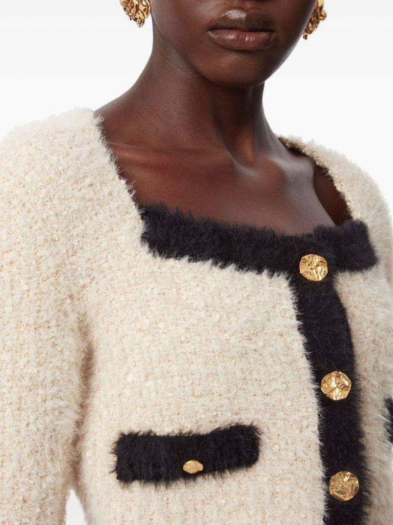 Neutral Tweed Cropped Cardigan