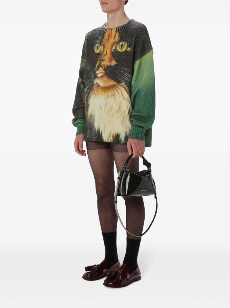 Green Cat-print Knitted Sweater