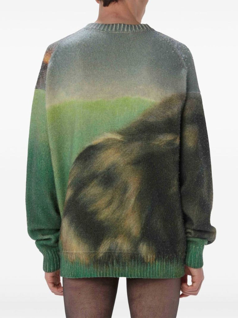 Green Cat-print Knitted Sweater