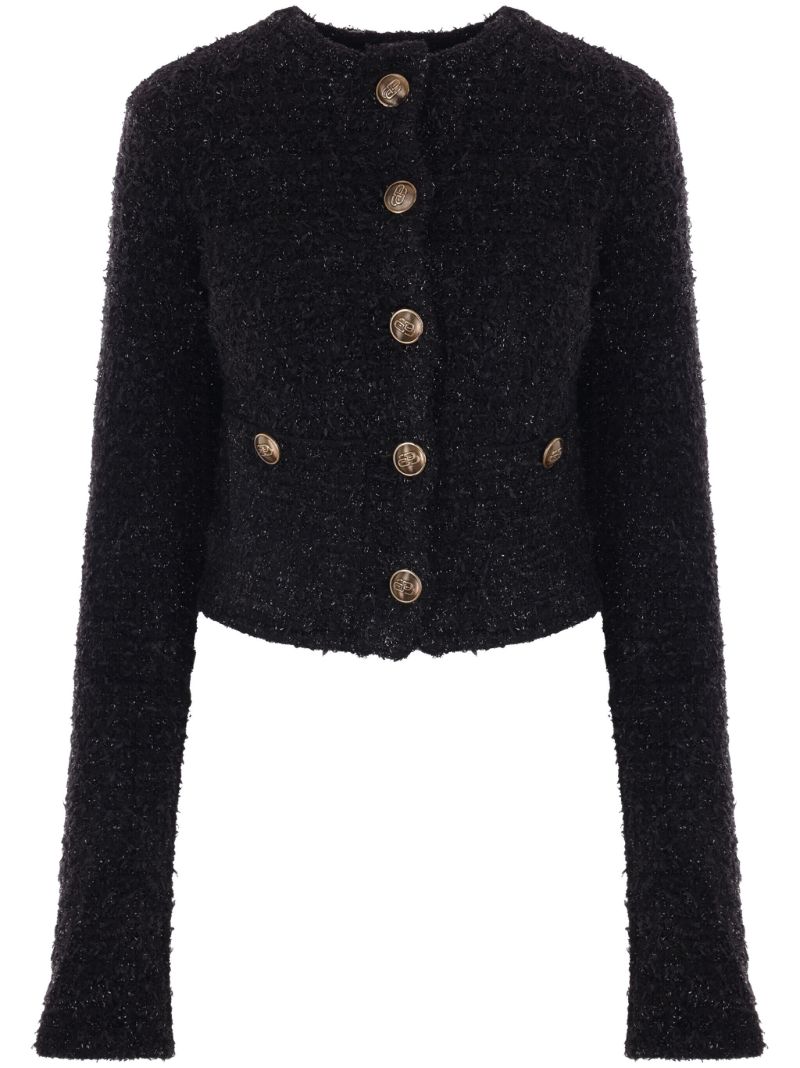 Black Tweed Cropped Cardigan