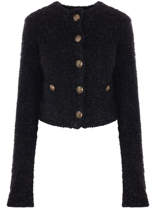 Black Tweed Cropped Cardigan