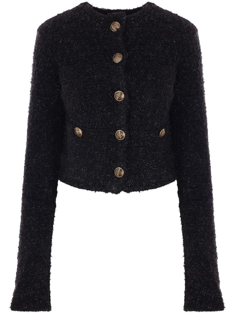 Black Tweed Cropped Cardigan