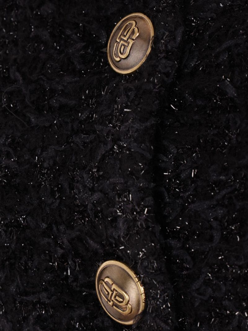 Black Tweed Cropped Cardigan