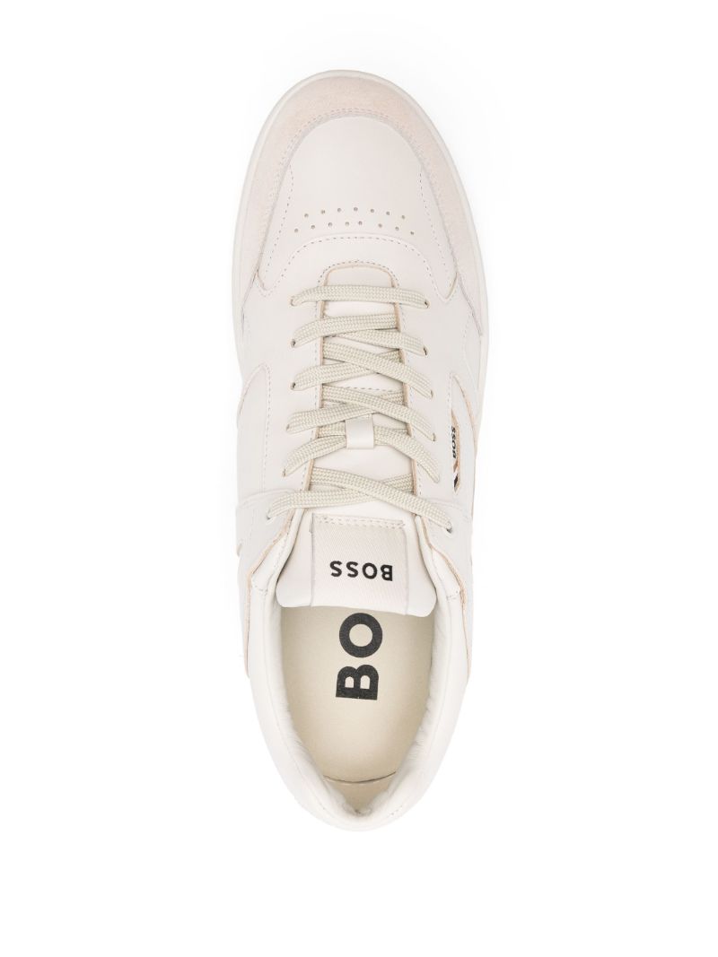 Neutral Suede-trimmed Leather Sneakers