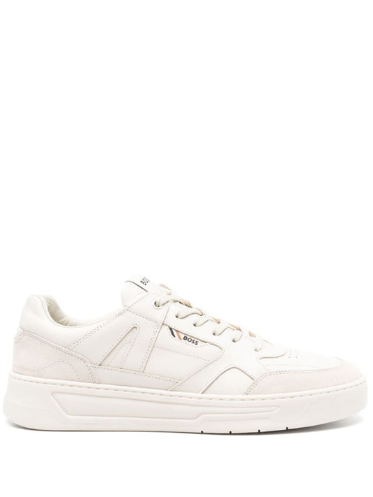 Neutral Suede-trimmed Leather Sneakers