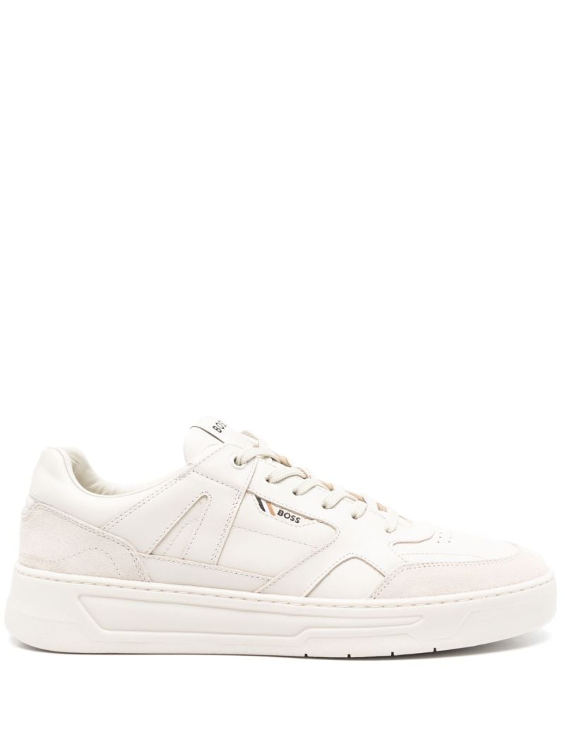 Neutral Suede-trimmed Leather Sneakers