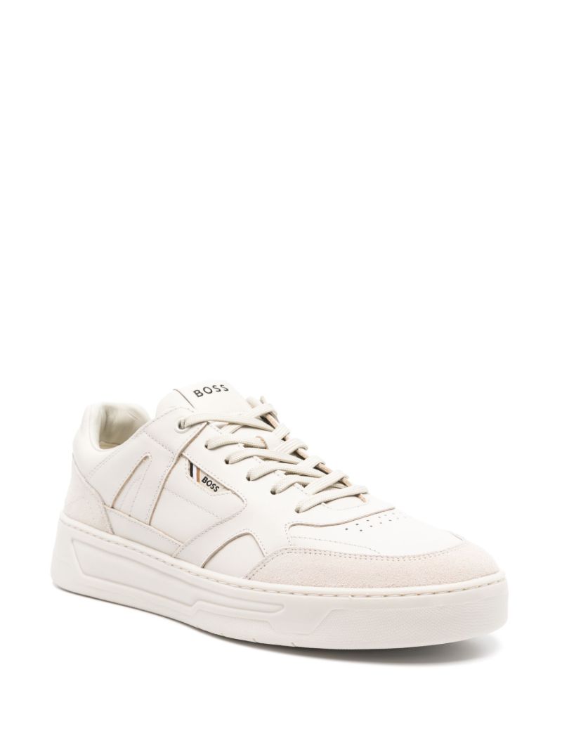 Neutral Suede-trimmed Leather Sneakers