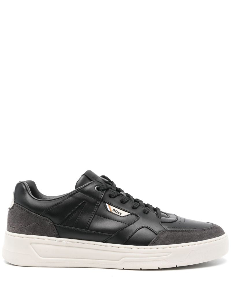 Black Suede-trimmed Leather Sneakers
