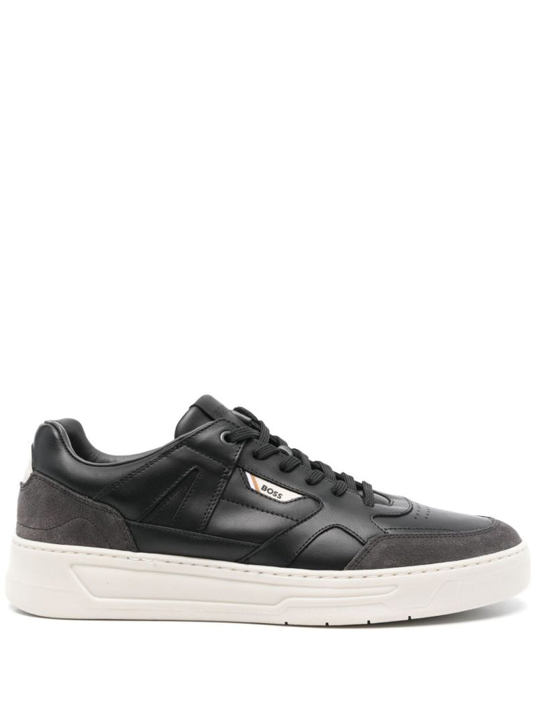 Black Suede-trimmed Leather Sneakers
