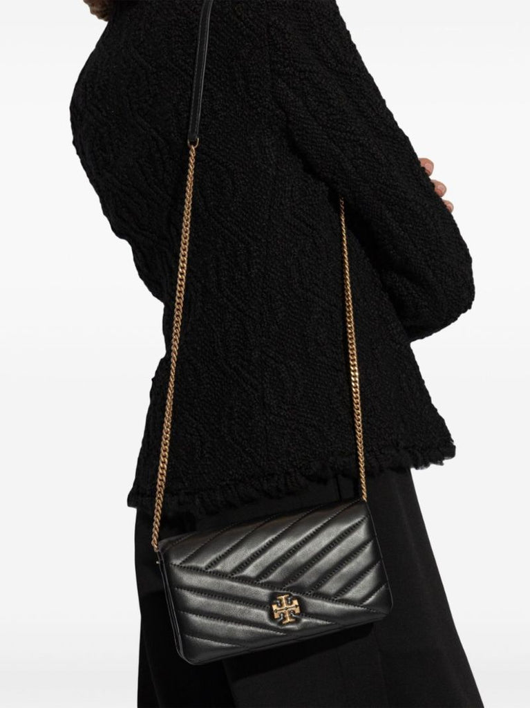Black Kira Chevron Leather Cross Body Bag
