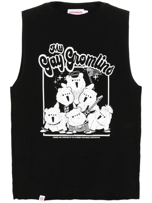 Black Graphic Print Tank Top