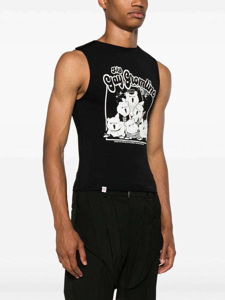 Black Graphic Print Tank Top
