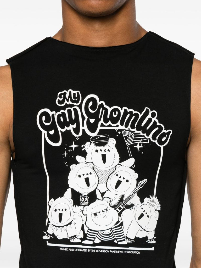 Black Graphic Print Tank Top
