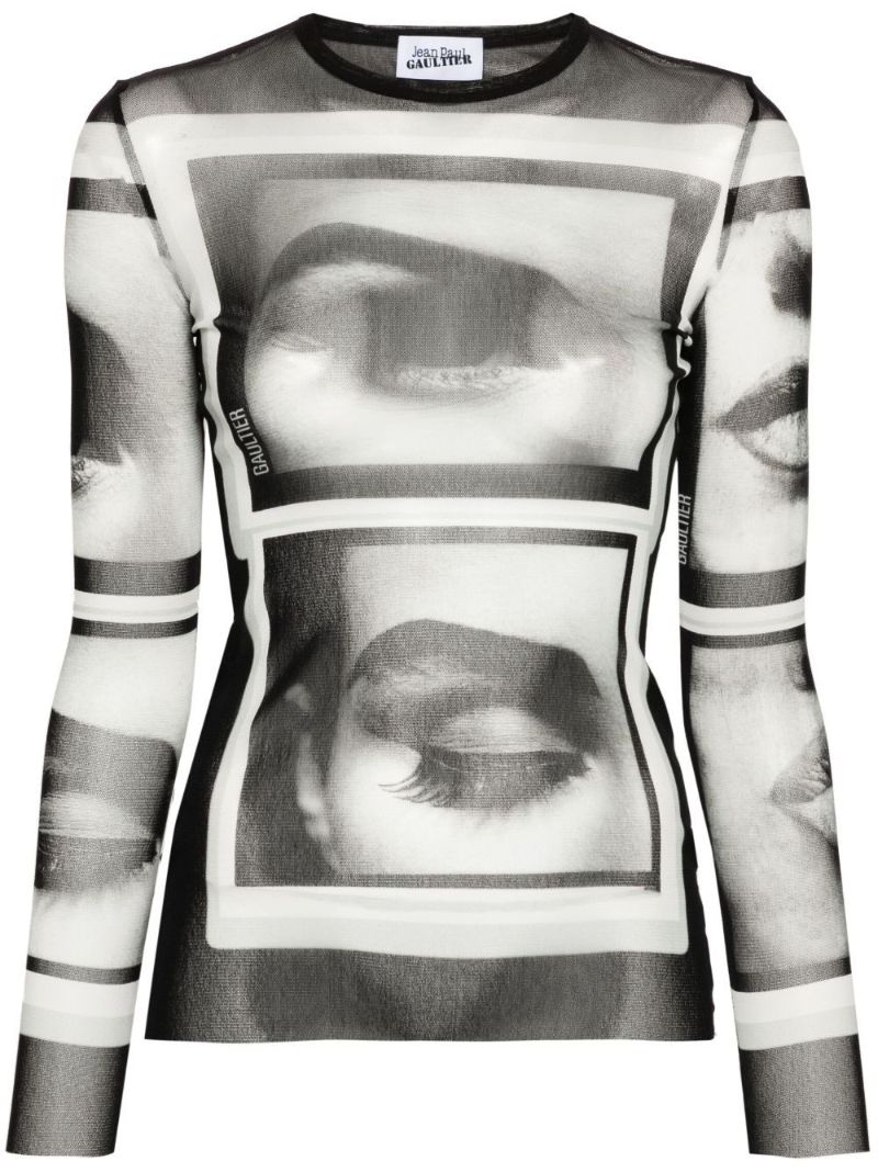 Black Photo Print Mesh Top