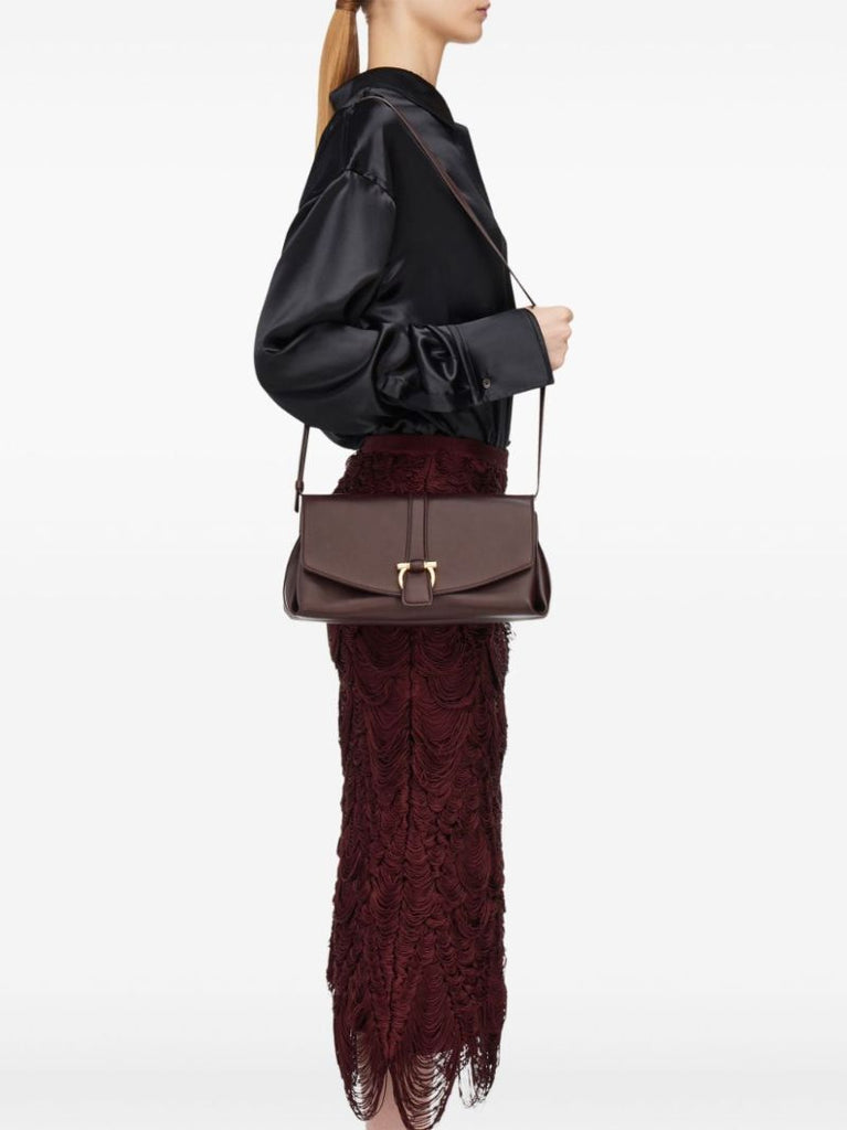 Medium Gancini Leather Shoulder Bag