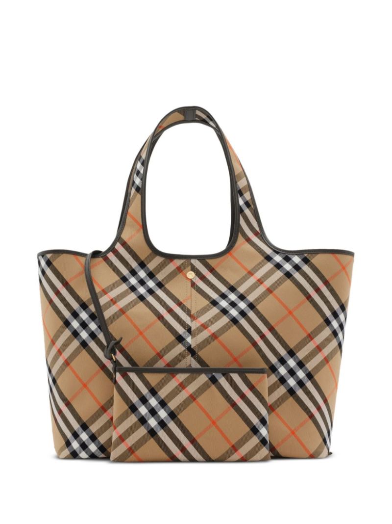 Neutral Checked Medium Tote Bag
