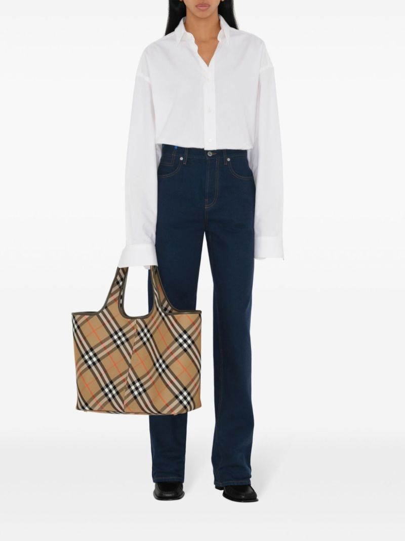 Neutral Checked Medium Tote Bag