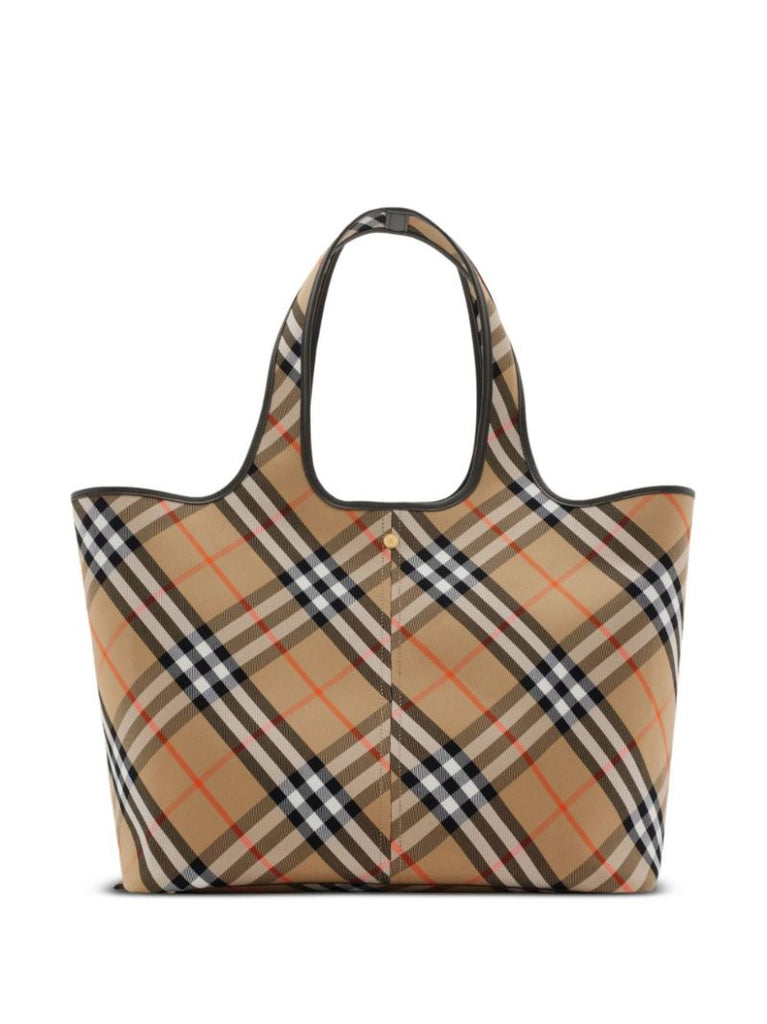 Neutral Checked Medium Tote Bag