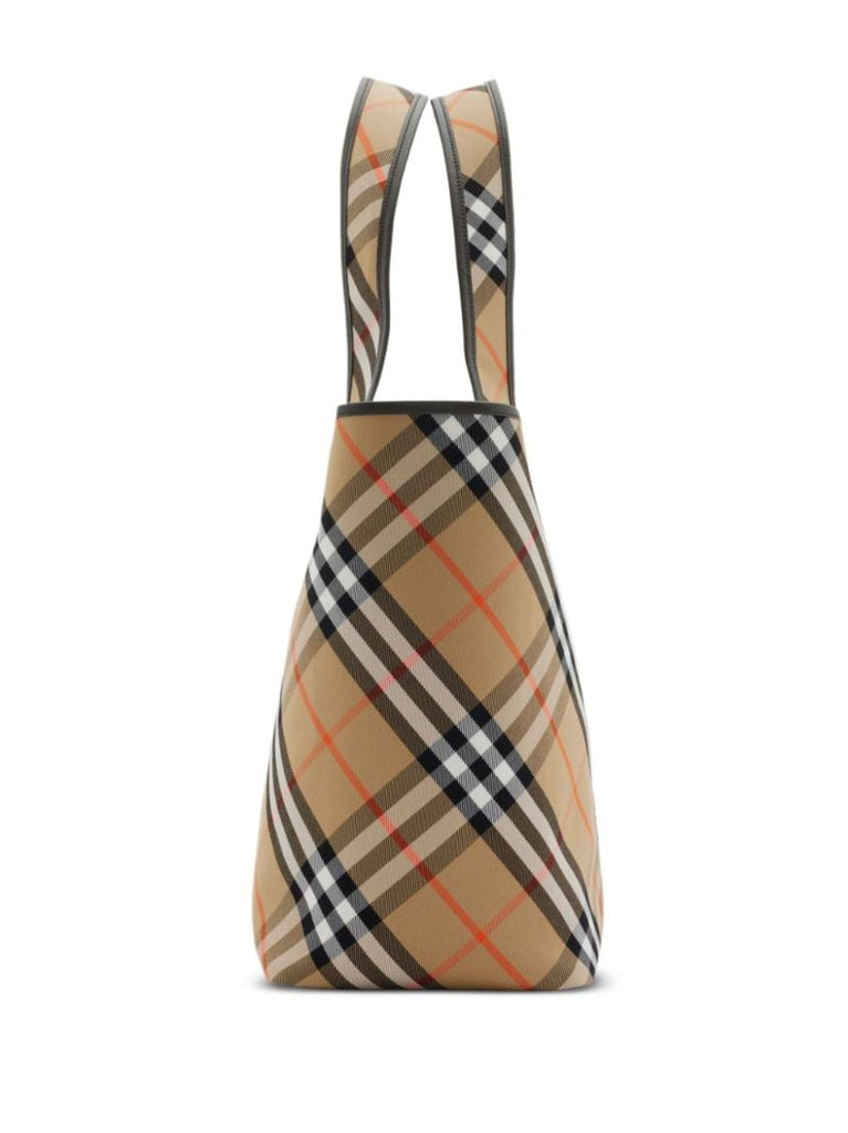 Neutral Checked Medium Tote Bag