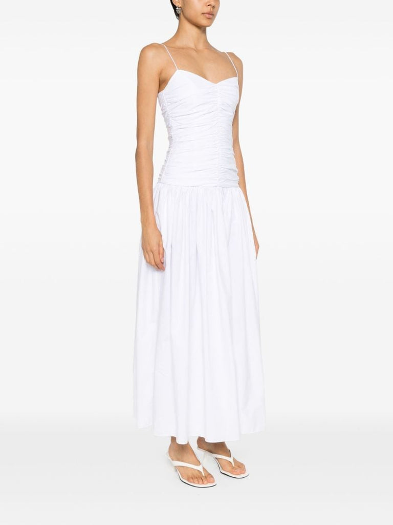 White Ruched Organic Cotton Dress