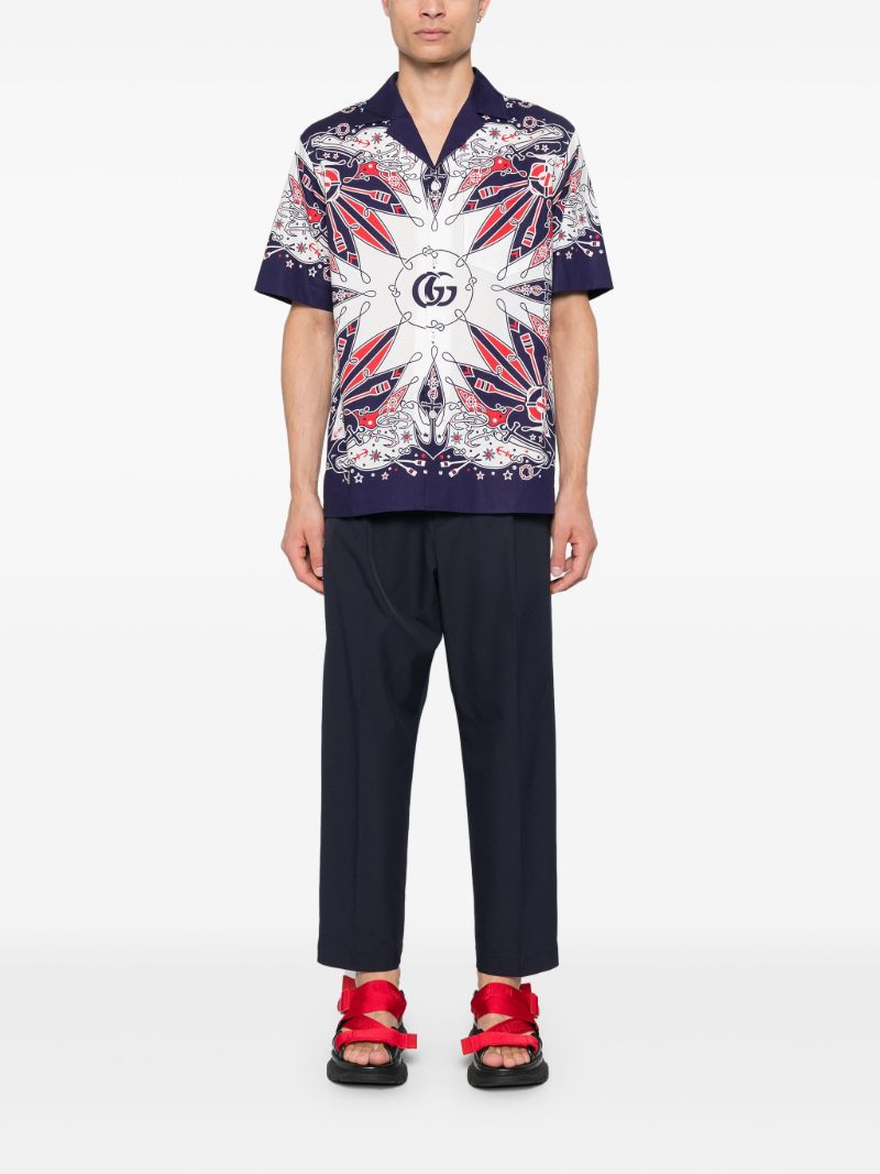 Blue Double G Bandana-print Cotton Shirt
