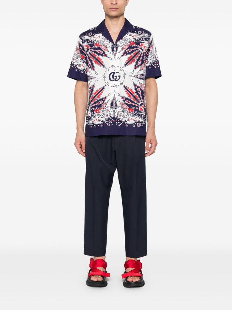 Blue Double G Bandana-print Cotton Shirt