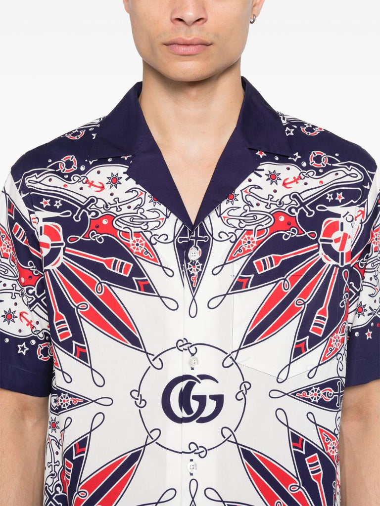 Blue Double G Bandana-print Cotton Shirt