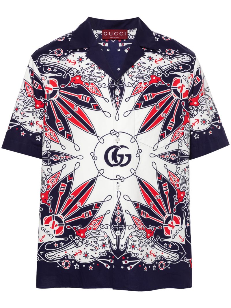 Blue Double G Bandana-print Cotton Shirt