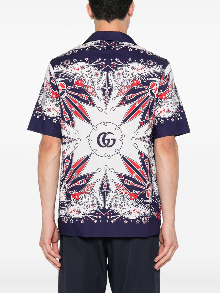 Blue Double G Bandana-print Cotton Shirt