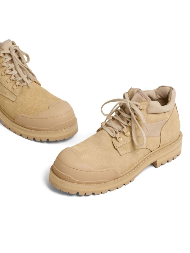 Neutral Patchy Suede Combat Boots