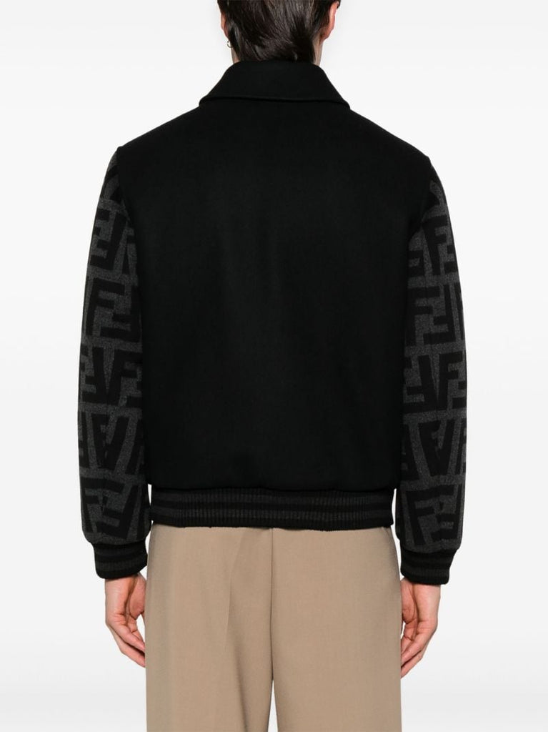 Black Ff-print Bomber Jacket