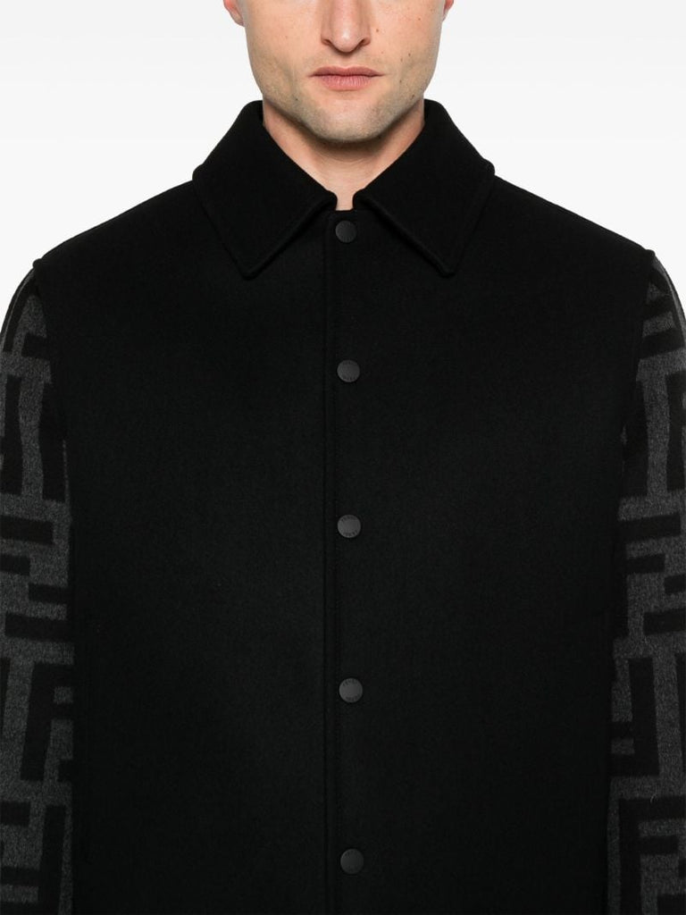 Black Ff-print Bomber Jacket