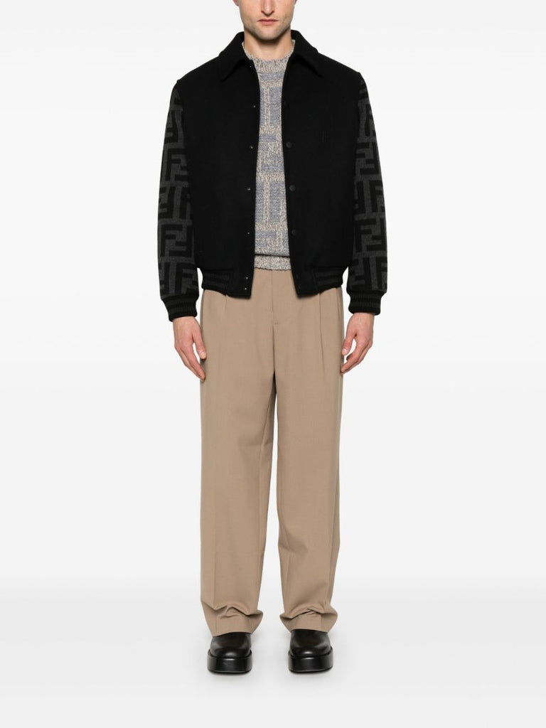 Black Ff-print Bomber Jacket