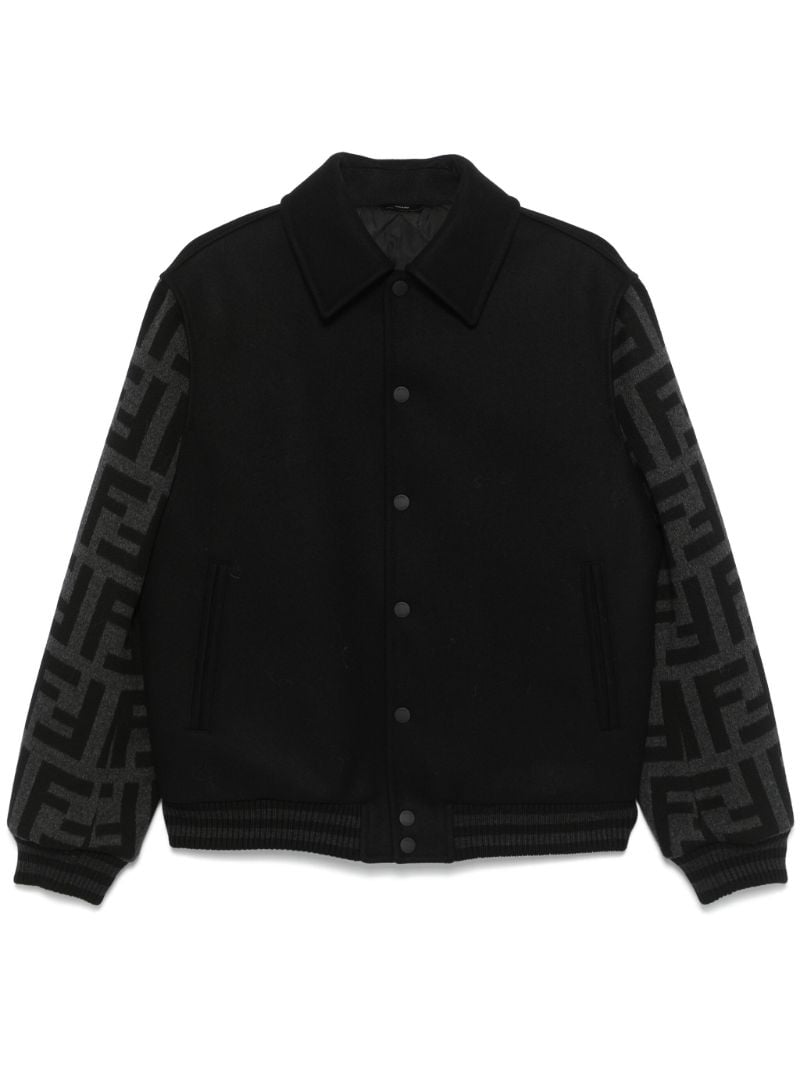 Black Ff-print Bomber Jacket
